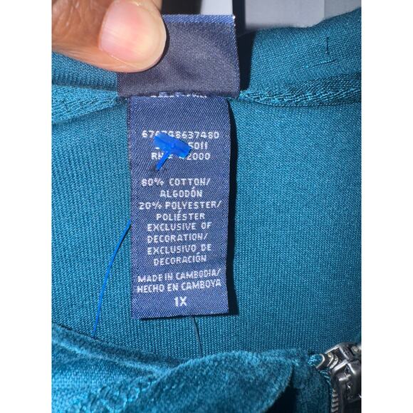 Basic Editions Teal Velour Zip Up Hoodie Size 1X - Picture 4 of 4